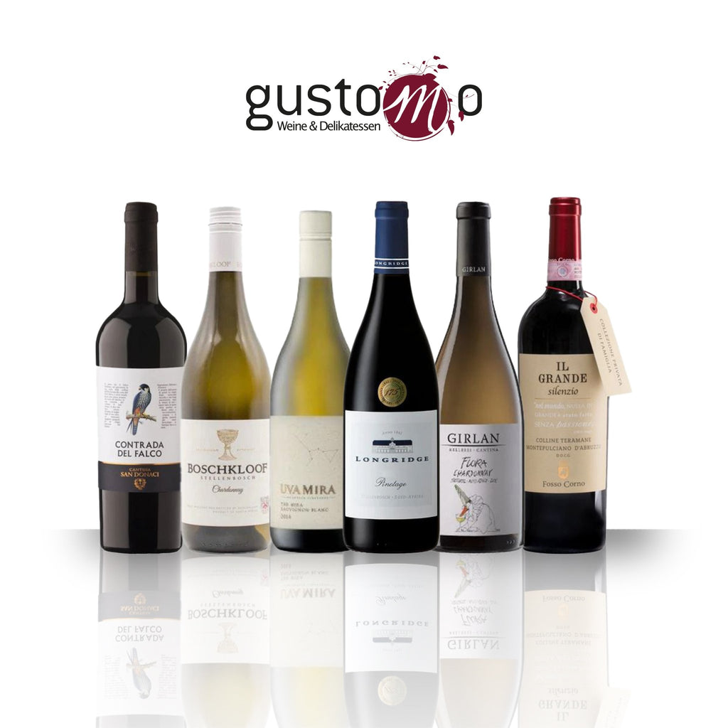 Weine (6 / Rotwein Weiß und vollmundig Wein - kräftig und internationale Rot Flaschen) - Gustomo Paket Delikatessen –
